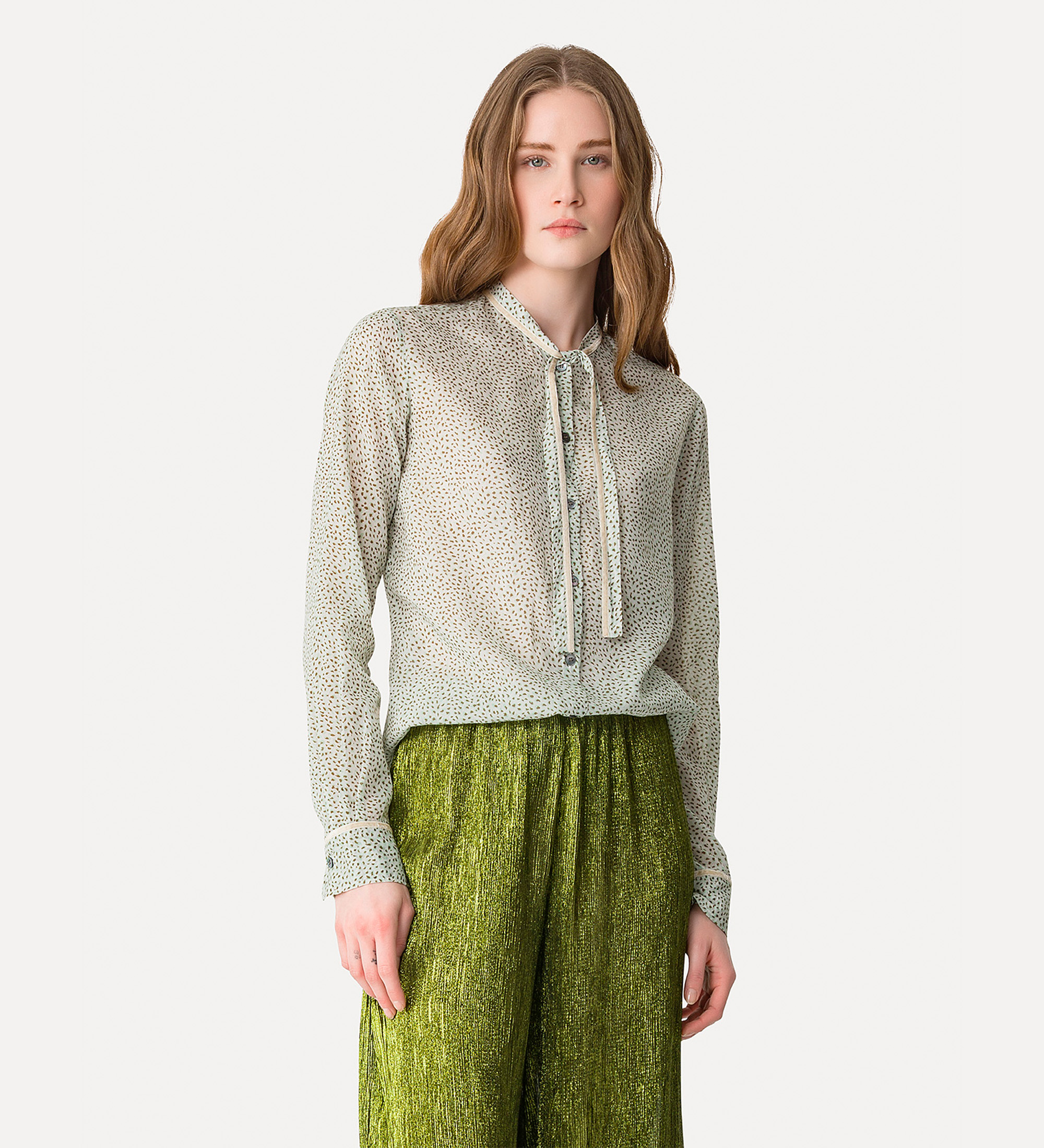 camicia bow–tie in voile “les petits pois” lichene
