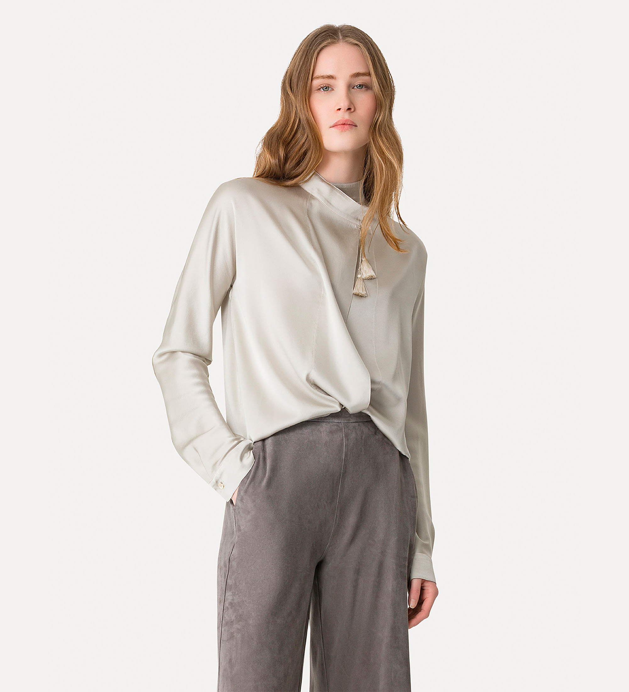 camicia a kimono in raso di seta juta