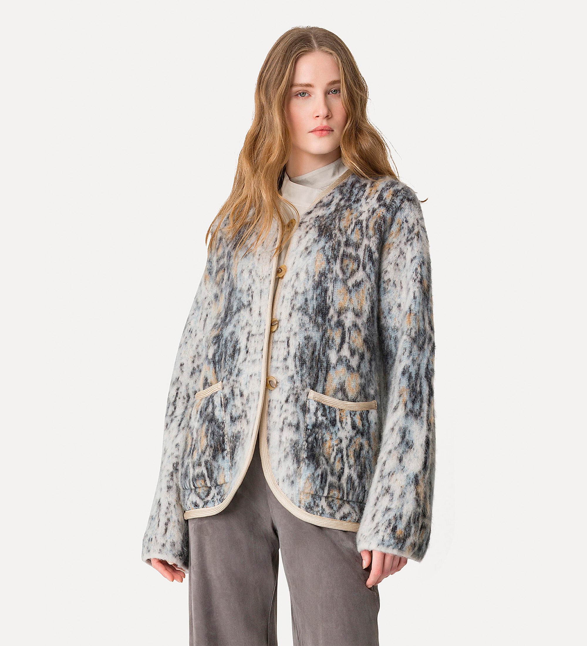 cappotto corto in alpaca “plumes de python”