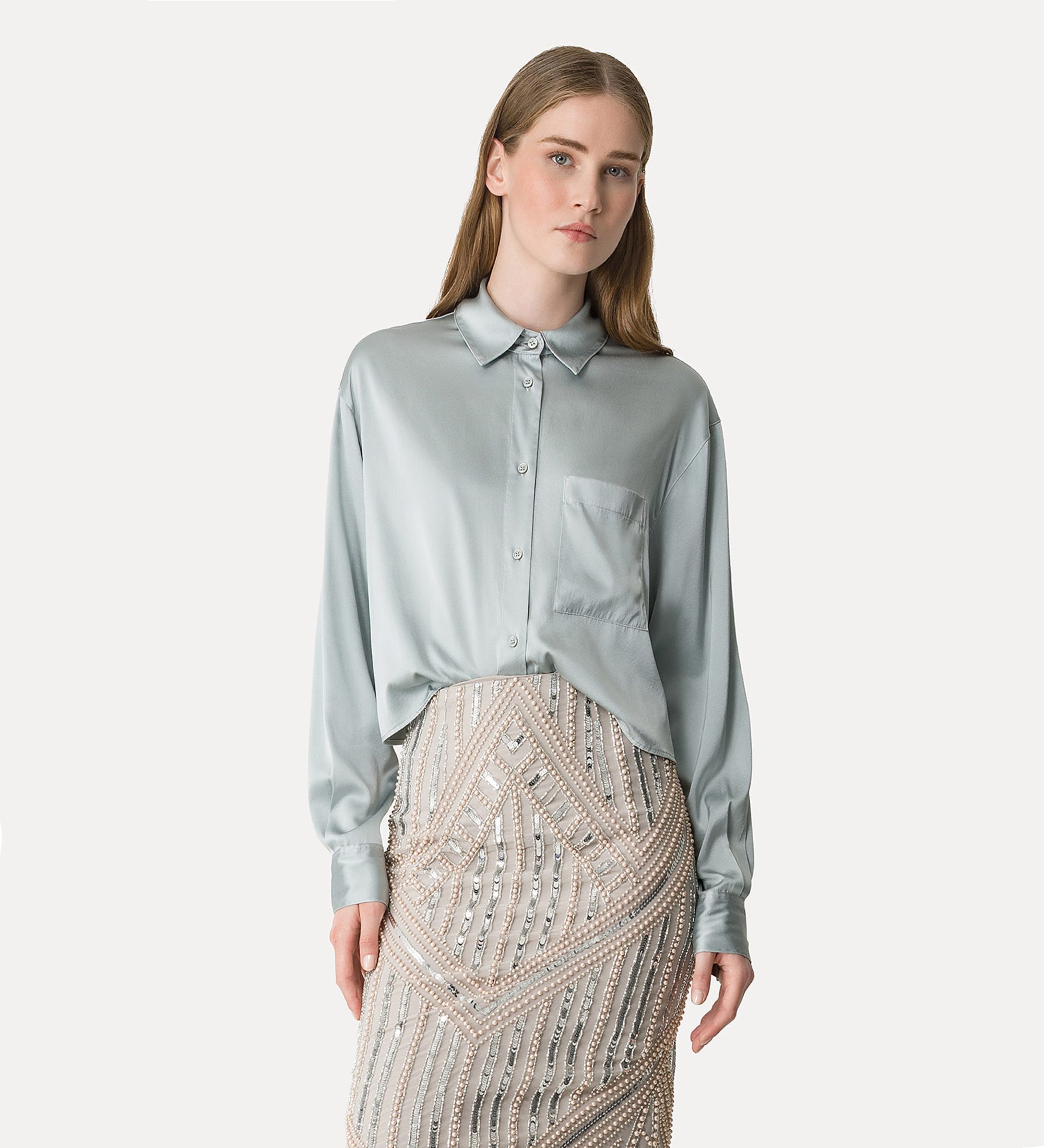 Camicia in raso di seta stretch pearl