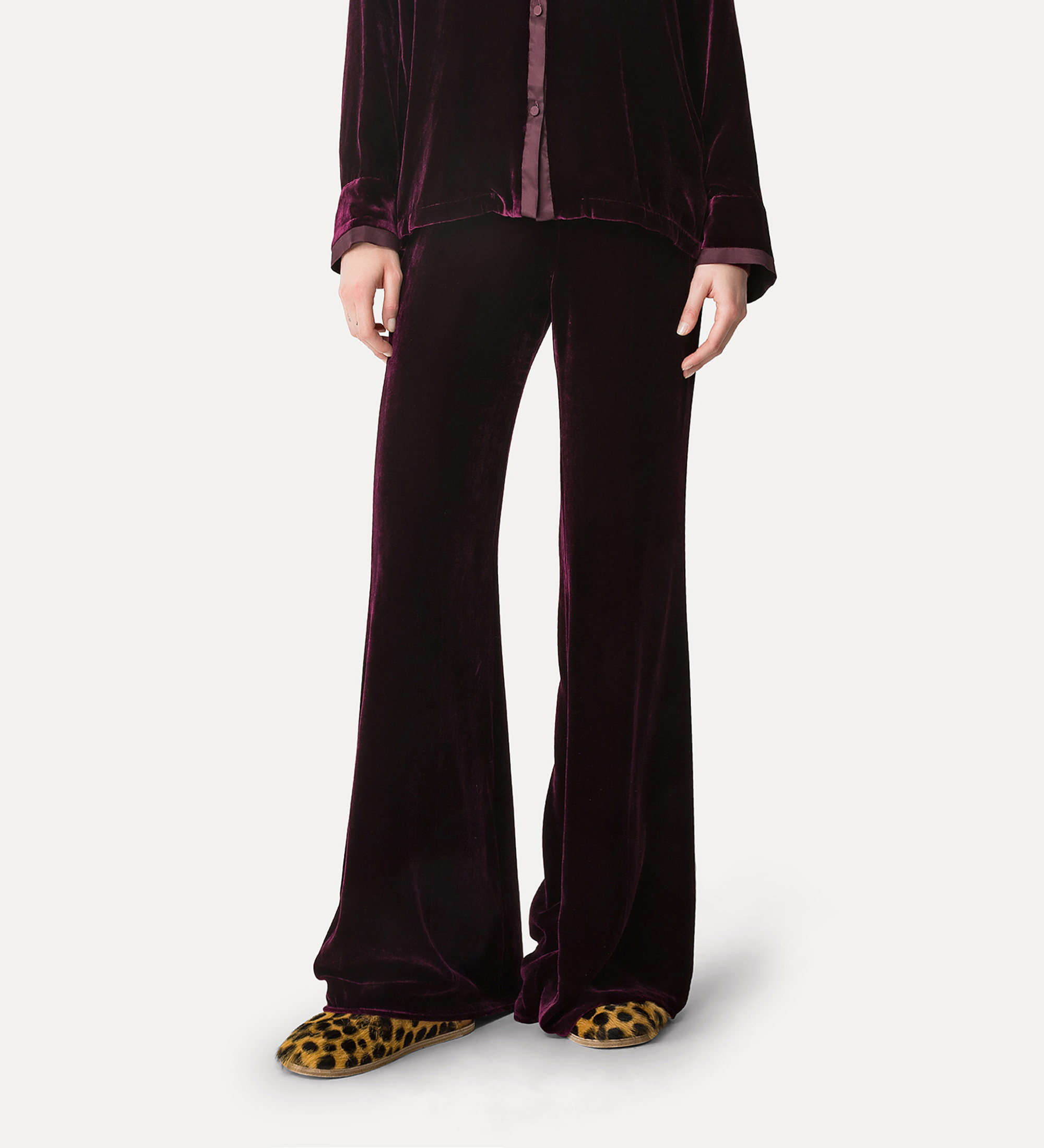 pantalone flared in velluto liscio