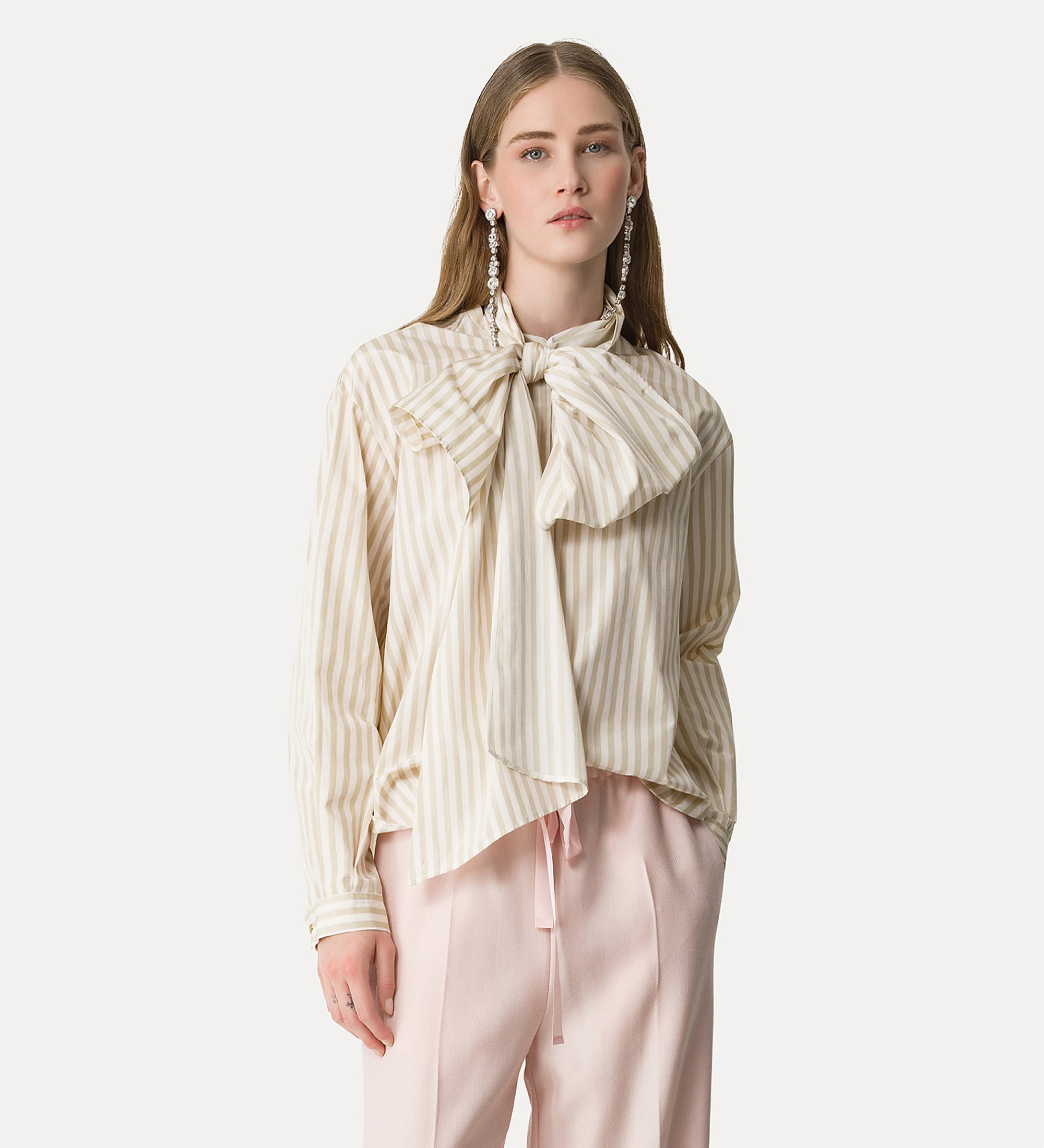 camicia in taffetà con motivo a righe e fiocco rimovibile
