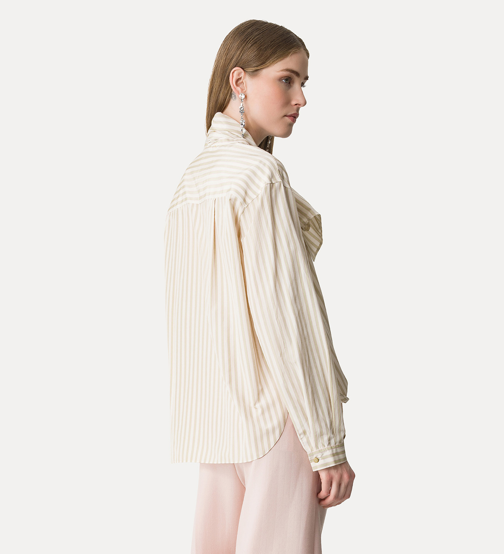 Alternative view of camicia in taffetà con motivo a righe e fiocco rimovibile