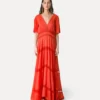 abito lungo voile co/se e pizzo con sottoveste rouge