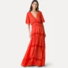 abito lungo voile co/se e pizzo con sottoveste rouge - immagine 2