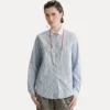 camicia collo club popeline riga raso oxford blue