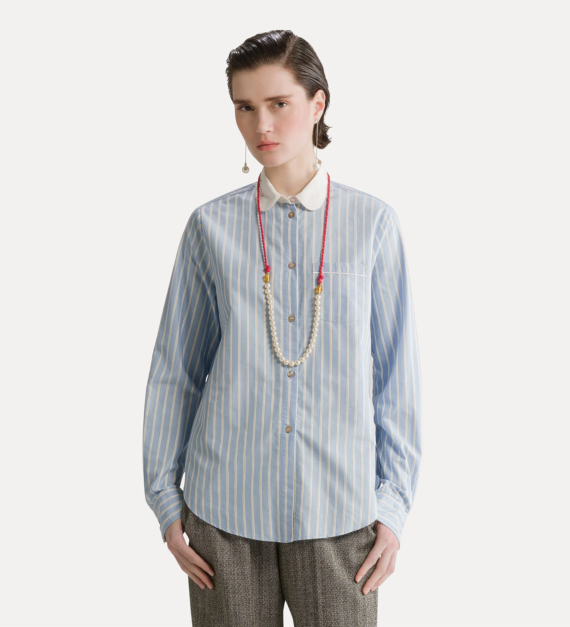 camicia collo club popeline riga raso oxford blue