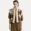 gilet bordi eco fur jaquard ciniglia "the lotus" cumino
