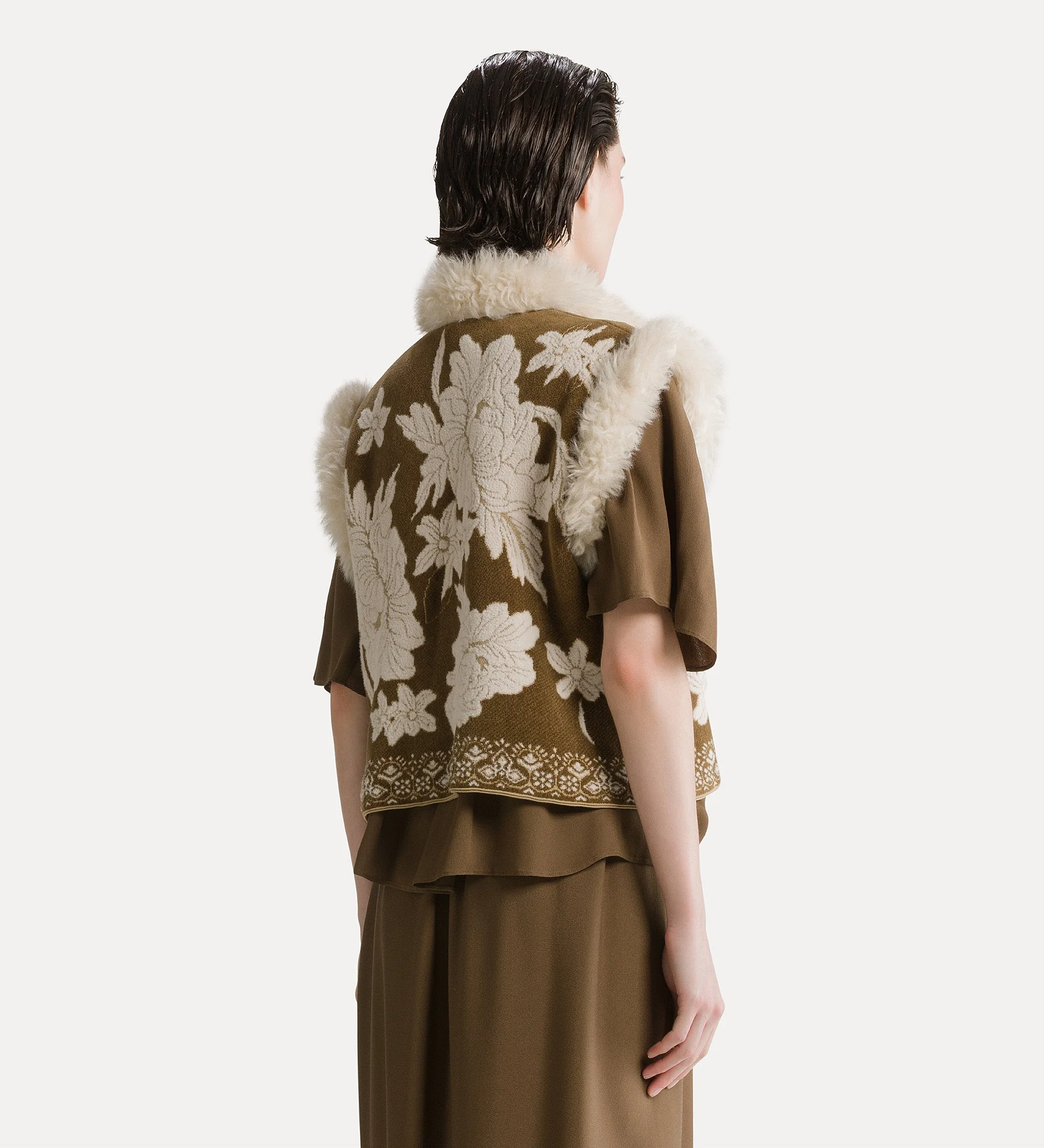 Alternative view of gilet bordi eco fur jaquard ciniglia "the lotus" cumino