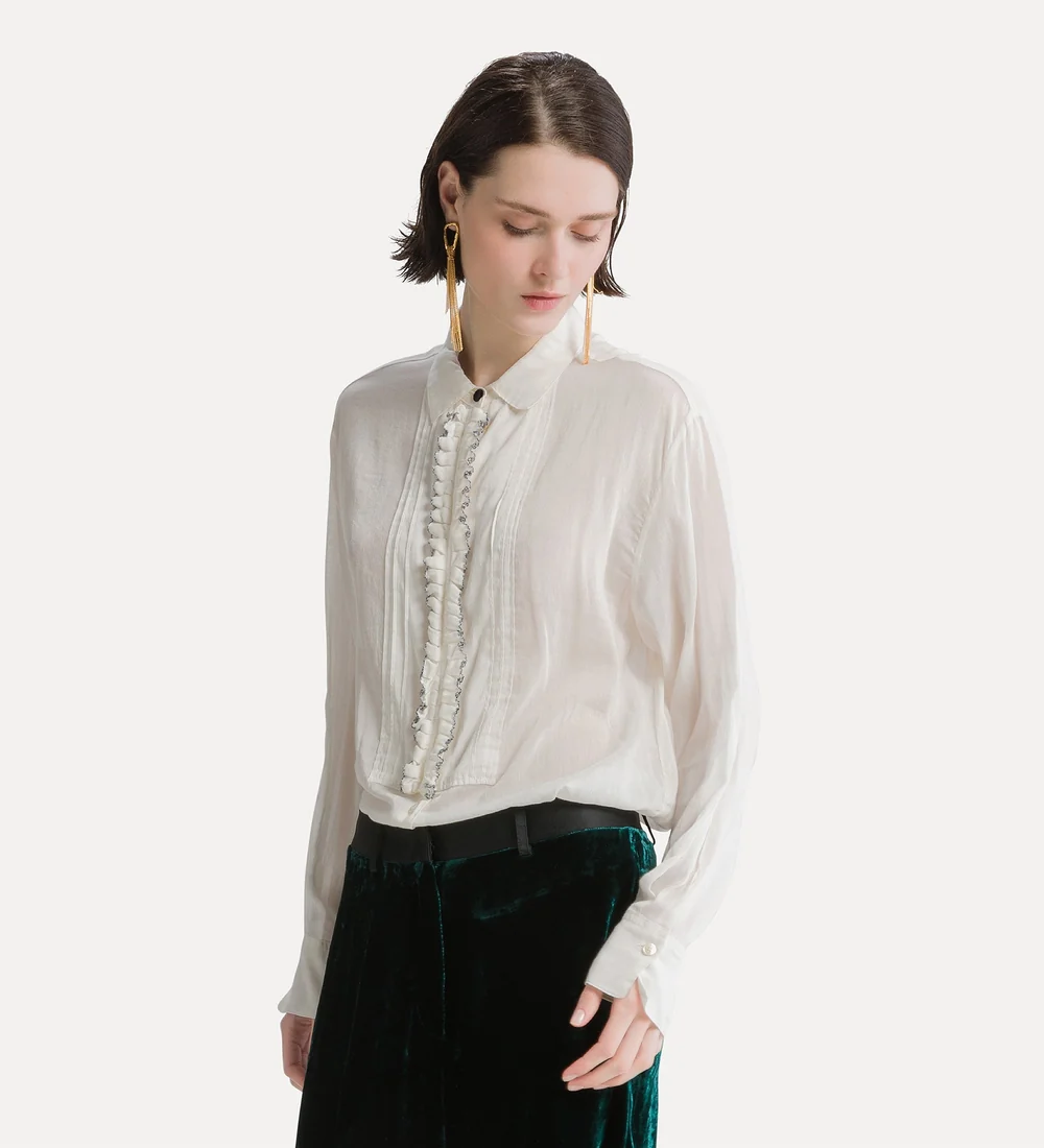 camicia smoking in voile con ruches diamond
