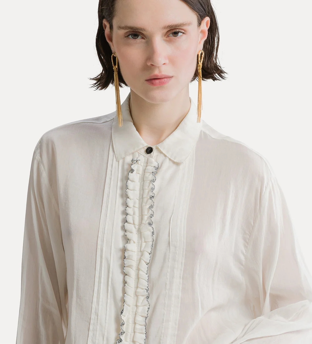 Alternative view of camicia smoking in voile con ruches diamond